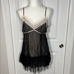 Heart Soul Slip Mini Dress Medium Black Lace Cream Underlay Babydoll Sleeveless